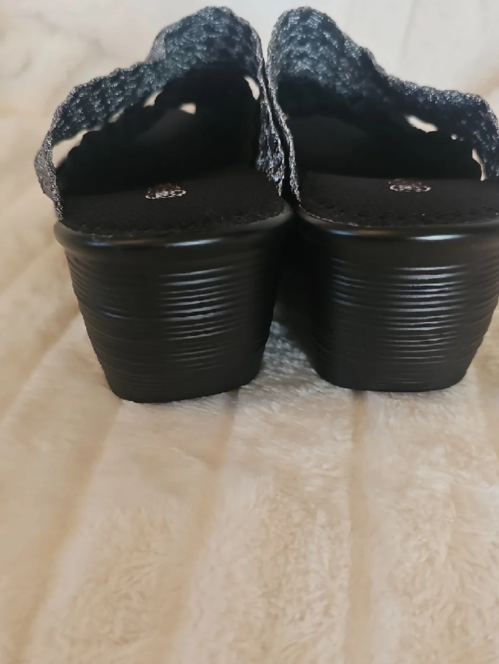 bernie mev. Metallic Silver and Black Wedge Slide - Picture 7 of 10